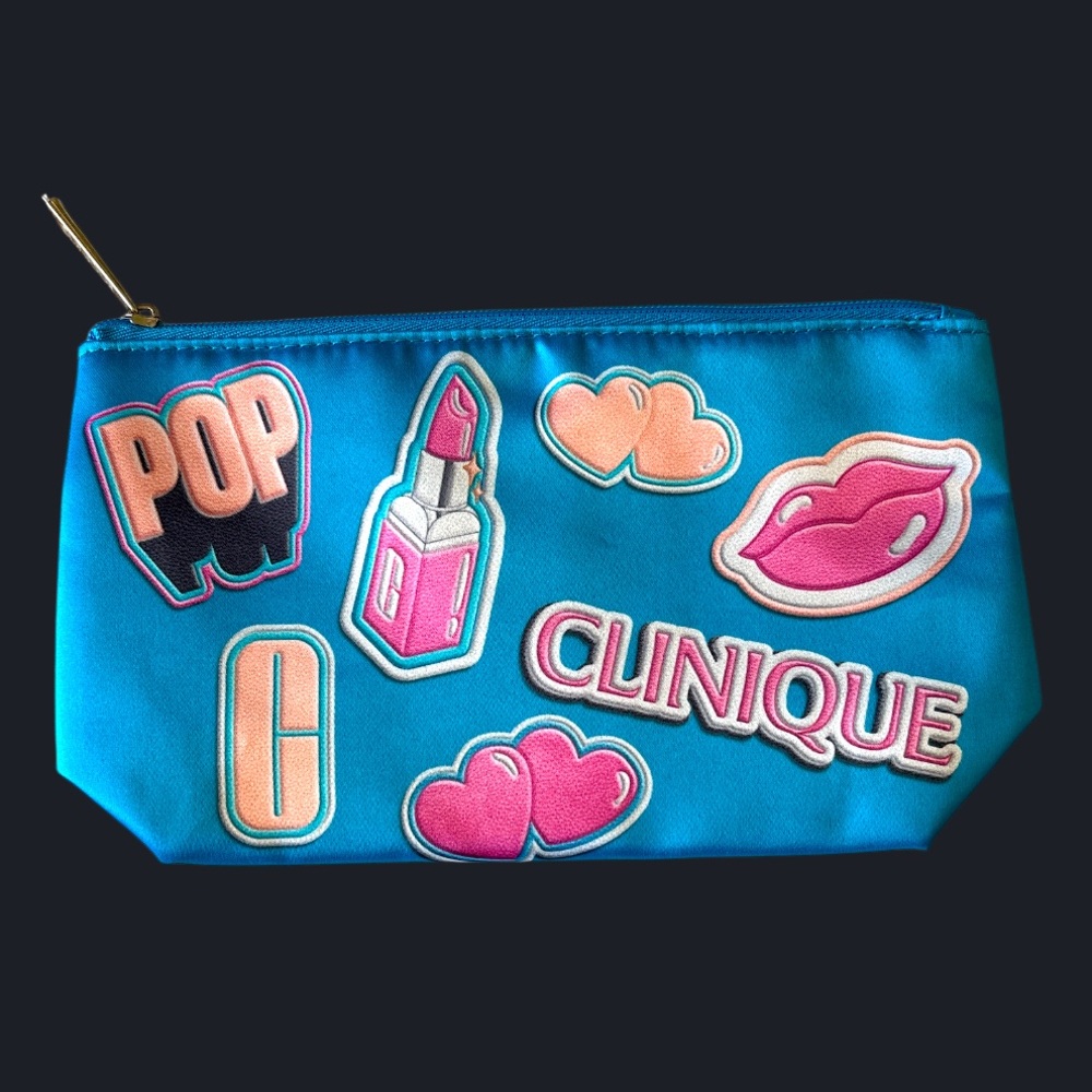 Clinique Vibrant Blue Pouch with Colorful Patches.